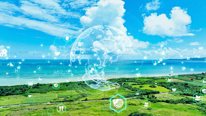 空撮、海岸、サステナビリティ、環境、海洋、SDGs、サステナブル、青空、自然、エネルギー、観光、旅行、テクノロジー、グローバル、地球、技術、テック、未来、グリーン、クリーン、ドローン、俯瞰、展望、パノラマ、水平線、漁業、水産、リゾート、トロピカル、南国、カーボンオフセット、カーボンニュートラル、カーボンフリー、ゼロエミッション、グリーントランスフォーメーション、GX、SX、フェアトレード、ESG投 © metamorworks