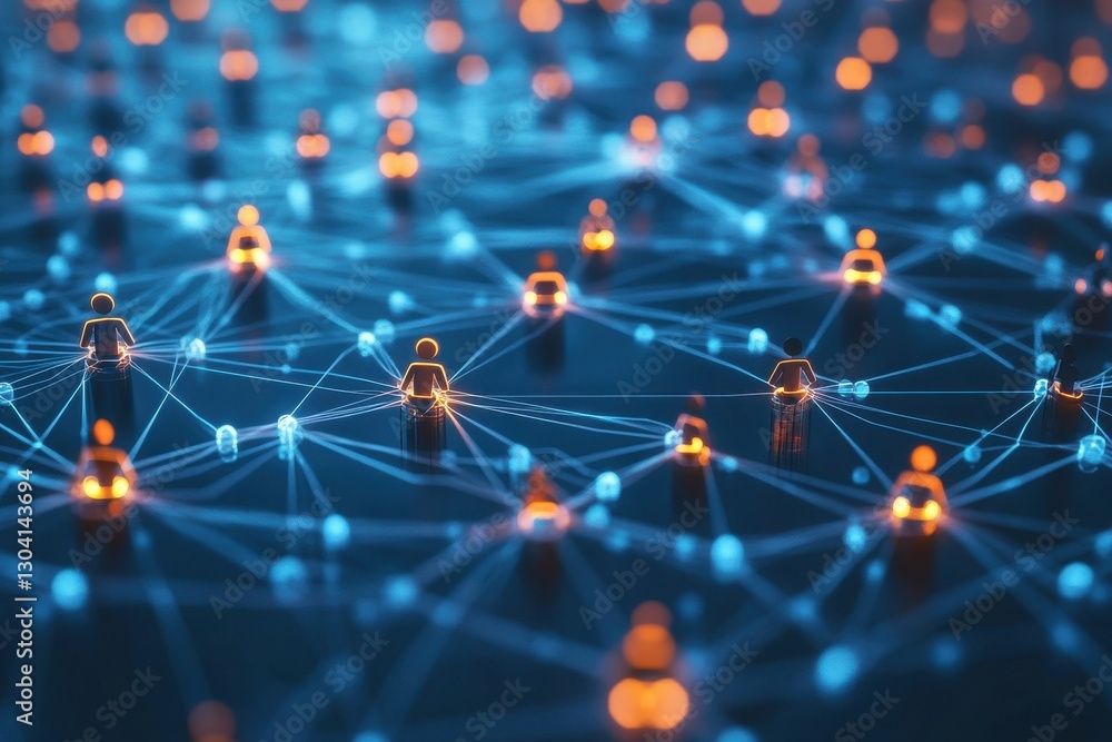 Poster a network of people linked by light, a network of people connected to each other with glowing lights