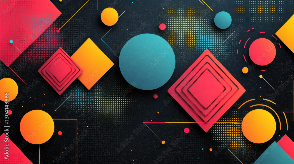 Aufkleber vibrant geometric patterns with neon colors and abstract shapes create dynamic visual. design featur