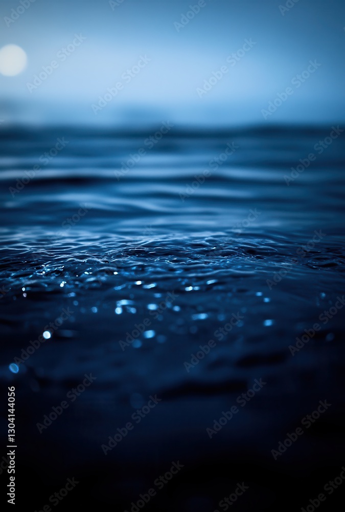 Poster tranquil deep blue water surface with gentle ripples and soft light reflections for serene and calmi