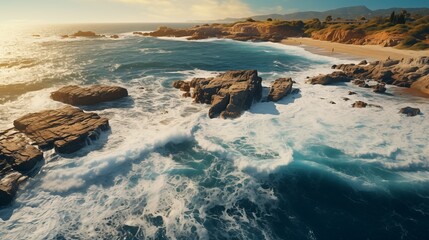 drone view of a rocky beach. Generative ai
