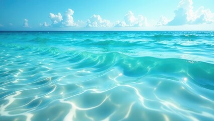 Serene Ocean Waters Under a Sunny Sky A Captivating View of Gentle Waves and Clear Blue Depths
