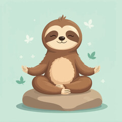 Cute cartoon sloth sitting in yoga pose