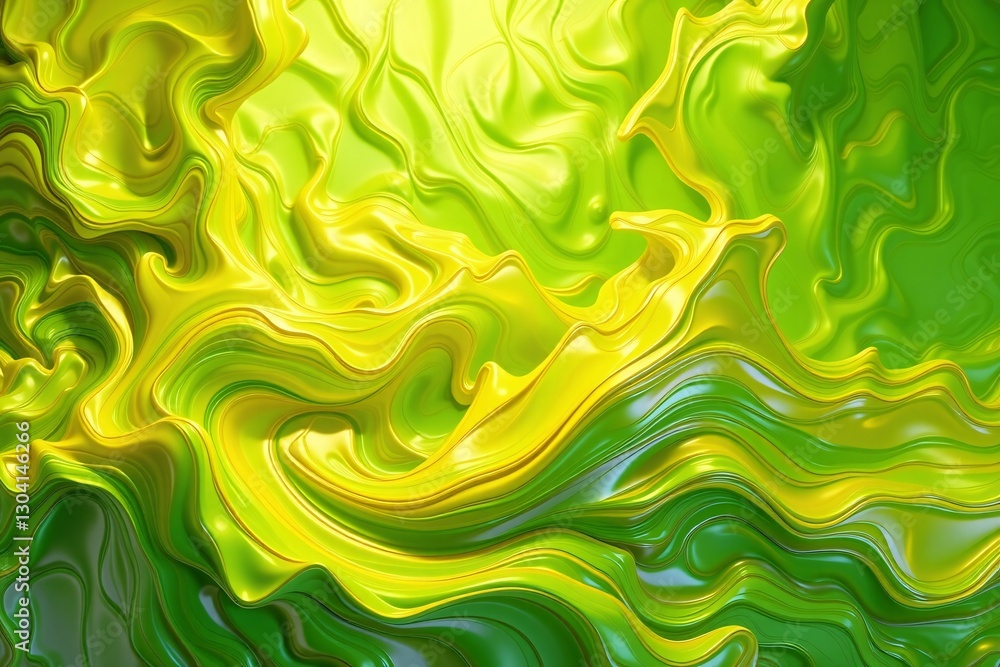 Poster abstract green and yellow liquid flowing texture with swirling patterns
