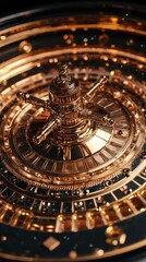 Fototapeta premium A golden casino roulette wheel set on a dark background