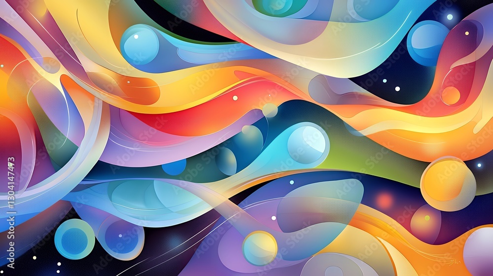 Poster vibrant abstract illustration with flowing shapes and a dynamic color palette