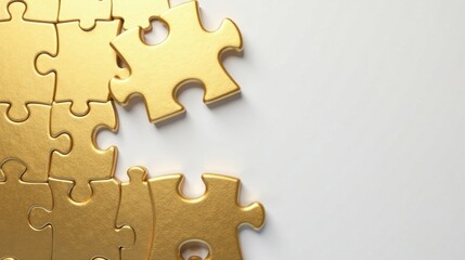Obraz premium Golden Puzzle Pieces on White Background A Symbol of Teamwork, Problem Solving, and Strategic Planning