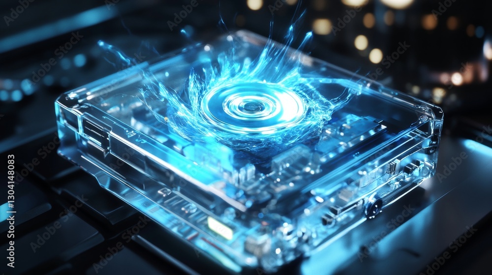 Poster dynamic water splash effect digital environment 3d visualization technology concept close-up perspec