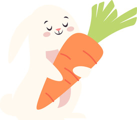 Easter Bunny Hugging Carrot Illustration
