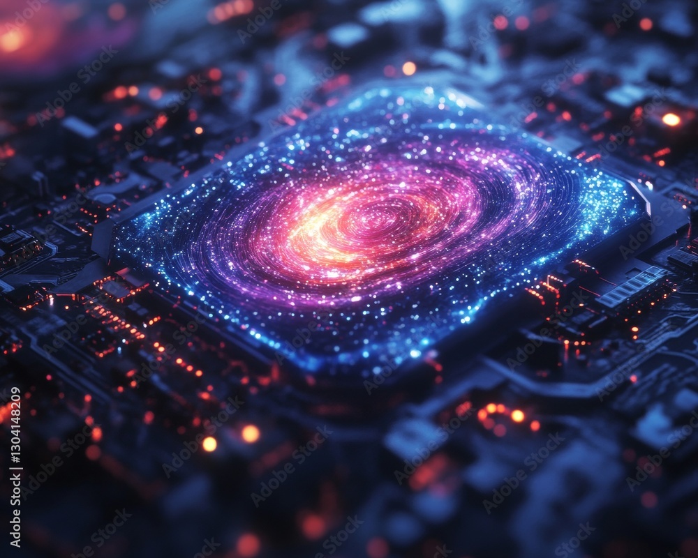 Fototapete Exploring the cosmic connection of technology and science a glimpse into the universe inside a computer chip in a digital realm