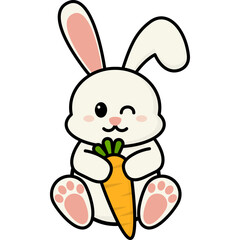 Easter Bunny Hugging Carrot Illustration
