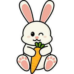 Easter Bunny Hugging Carrot Illustration