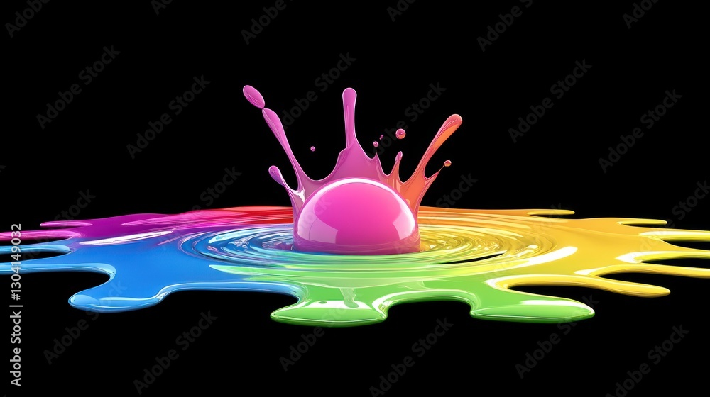Aufkleber Colorful paint splash with vibrant colors creating a dynamic, abstract design on a black background.