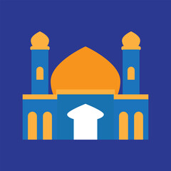 Blue Mosque Vector Illustration with Orange Dome