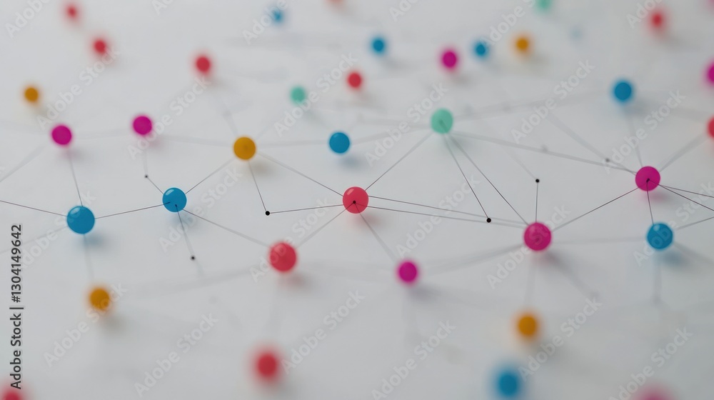 Aufkleber colorful pins connected by thin lines forming a network on a white surface.