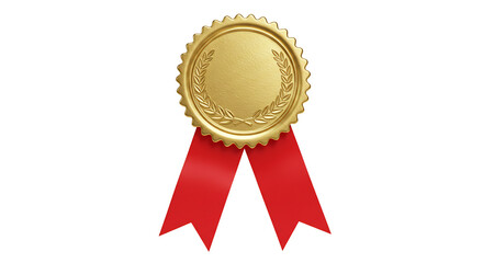 Shining Gold Medal Award Red Ribbon. AI Generated