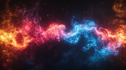 Obraz premium Abstract fiery and icy wave streams intertwining on a dark background.