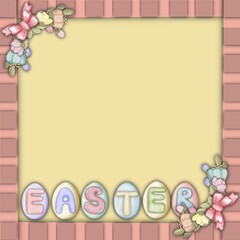 Paper cut style frame with pastel colored Easter egg and flowers hand drawn. Square frame with a pastel and Easter egg patterns.