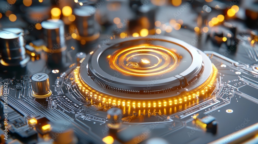 Poster technological innovation circuit board design modern lab digital art futuristic environment close-up