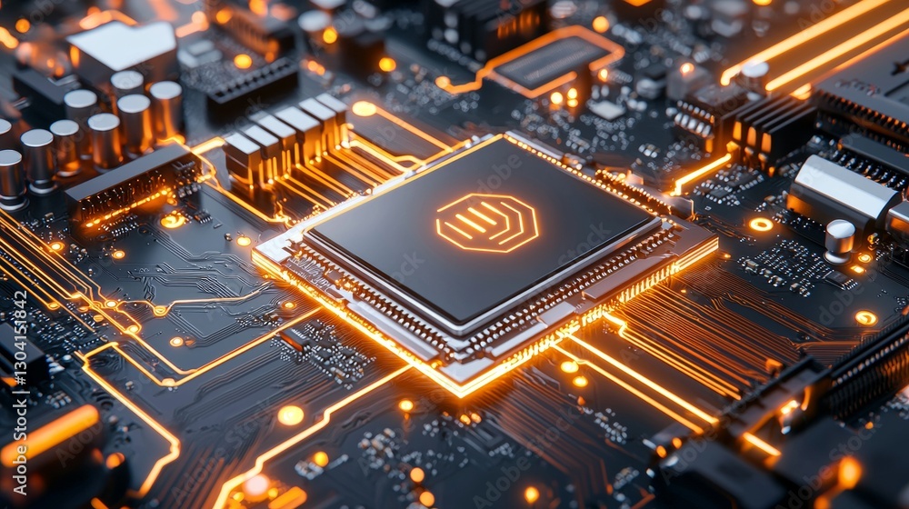 Poster innovative technology event showcasing advanced microchip designs high-tech laboratory digital art f