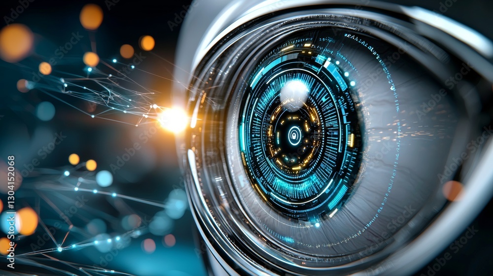 Poster exploring futuristic vision technology innovations high-tech laboratory digital art cyber environmen
