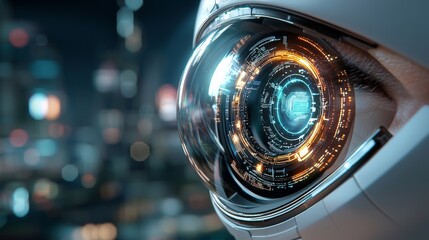 Innovative robot eye technology futuristic cityscape close-up image high-tech environment futuristic viewpoint ai concept for enhanced vision
