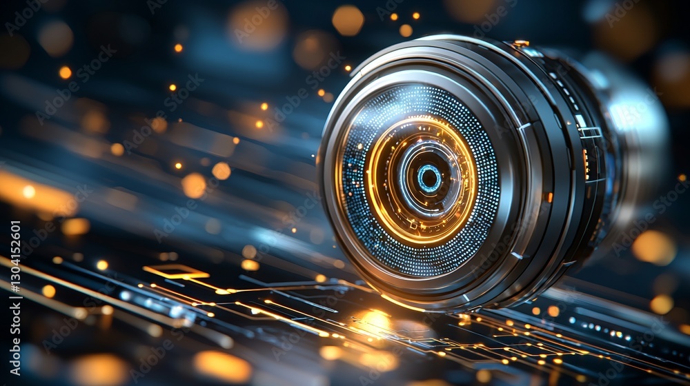Poster captivating camera lens close-up in a high-tech studio setting macro photography digital art futuris