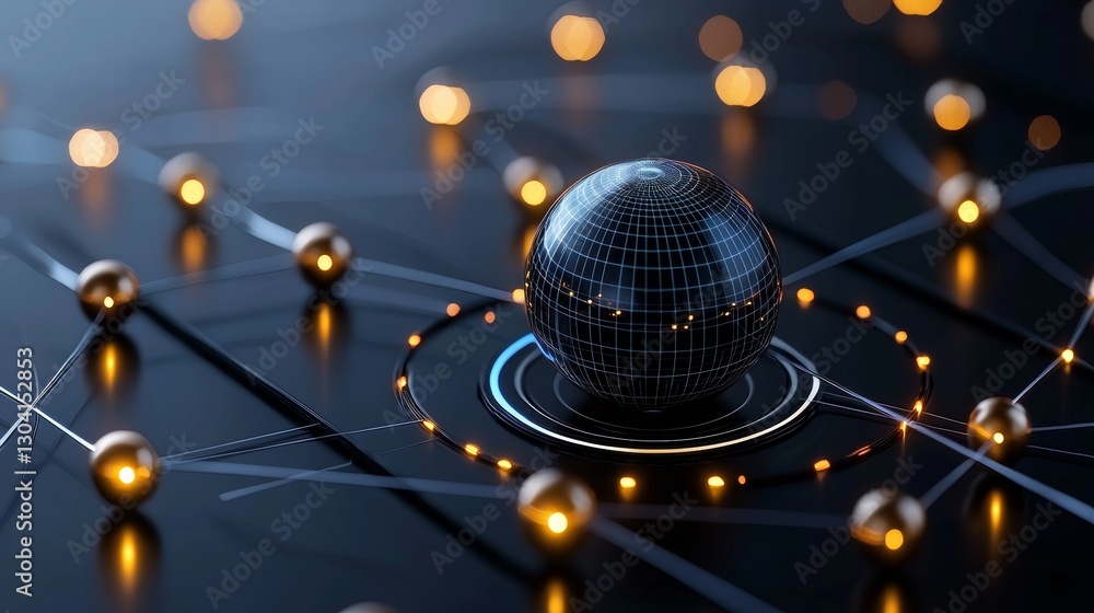 Poster innovative technology sphere connecting data points digital environment 3d visualization modern aest