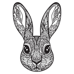 Rabbit,bunny head line art mandala zentangle coloring page vector