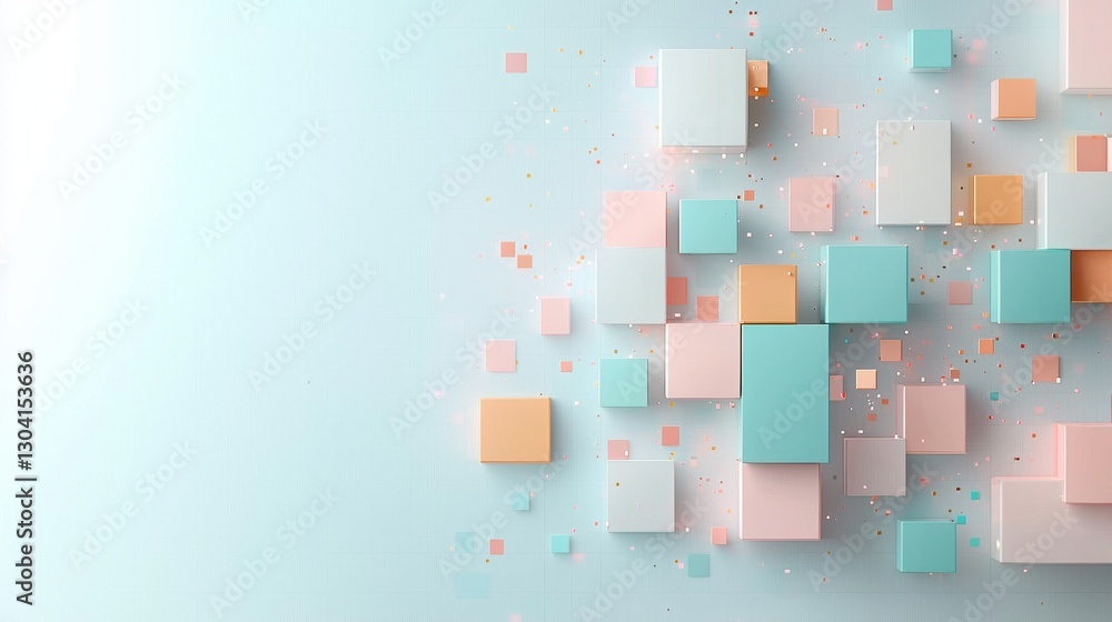 Poster dynamic geometric shapes floating in soft pastel background abstract design creative art calm enviro