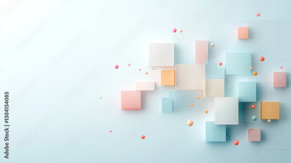 Poster abstract geometric shapes and soft color palette design studio setting digital artwork minimalistic 