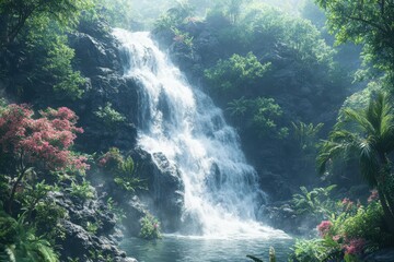 Obraz premium Majestic Waterfall in Lush Jungle