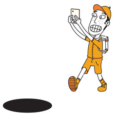 careless student walking and holding smart phone