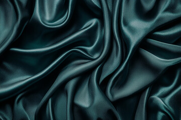 Fototapeta premium Elegant Teal Green Satin Fabric with Glossy Silk Texture – Draped Smooth Cloth for Upholstery, Fashion, and Decorative Wallpaper Patterns