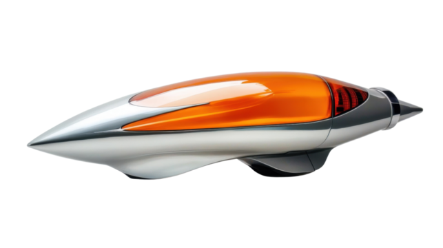 White plastic bike with black and white sports car, surrounded by office tools, equipment, and documents, including a stack of books, newspaper, and a boat, set against a red background