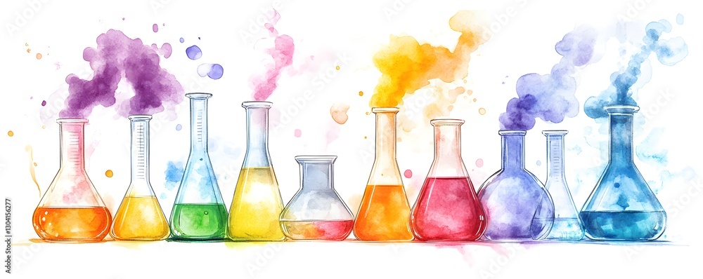 Poster Colorful Lab Flasks with Experiment Action