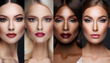 Naklejka premium Diverse beauty showcased through stunning makeup artistry and flawless skin tones in a professional studio setting