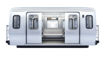 Red train isolated on a white background with a simple, urban transportation theme