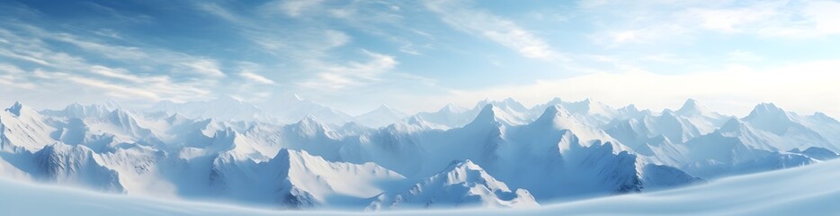 Obraz premium Majestic Snow Capped Mountain Peaks in Captivating Panoramic Landscape with Subtle Gradients