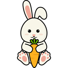 Easter Bunny Hugging Carrot Illustration