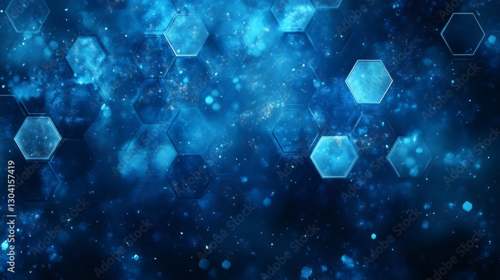 Poster futuristic hexagonal grid glowing in deep space nebula