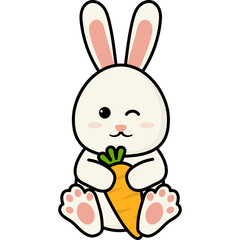 Easter Bunny Hugging Carrot Illustration