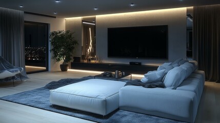 Modern Living Room Interior Design Evening View