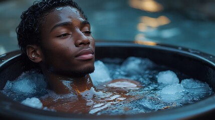 Athlete recovering in ice bath after intense training session