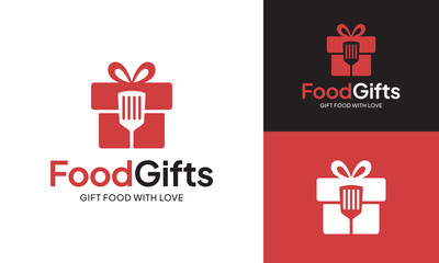 Gift Box with Spatula Logo Design Template. Suitable for Food Restaurant Kitchen Chef Gift Shops, Souvenir Boxes, Hampers, Party and Birthday Celebration Gifts, or Corporate Gifting Business