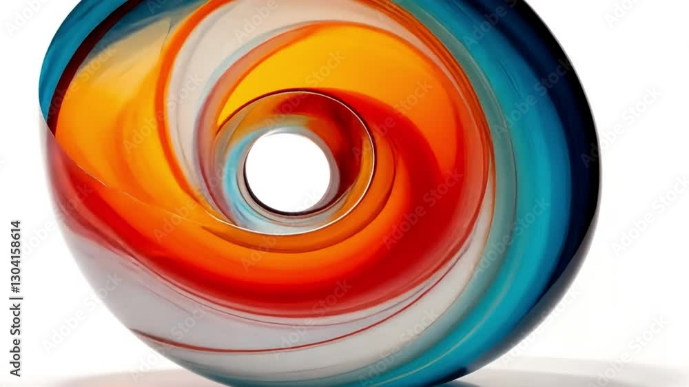 Poster swirls of color: an abstract glass sculpture with vibrant hues, creating a sense of movement and art