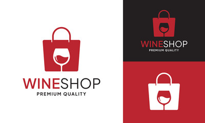 Shopping Bag with Wine Glass Logo Design Template. Suitable for Wine Shop, Winery, Bar, Vineyard, Pub, Club, Restaurant, or Wine Merchandise Gift Business. Logo in Simple Modern Style