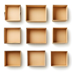 Open Cardboard Boxes on Plain White Background