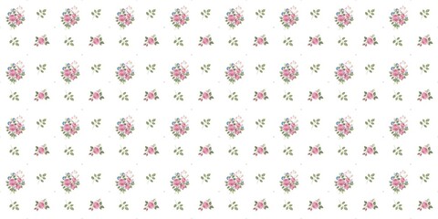 Seamless floral pattern with  a bouquet of pink roses on a white background. Ideal for delicate look, wedding project, birthday, summer dress, children party,  bed linen, gifts, handmade projects