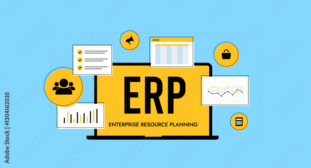 Poster enterprise resource planning with erp systems, business management software, and workflow automation